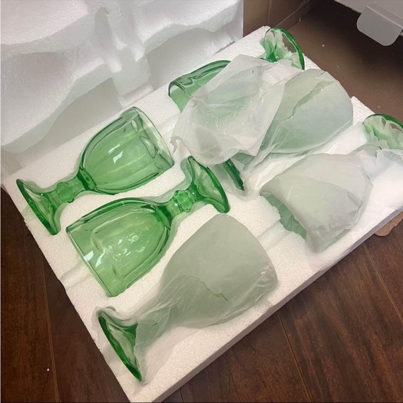 Set of 6 EVEREST GLOBAL Green Goblet Glasses 10.2 oz Vintage Octagon Glass - Picture 2 of 4